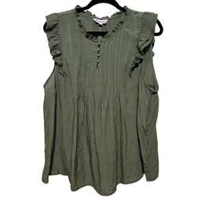 Nanette Lepore, Olive Green, Ruffle, Pintuck Sleeveless, Rayon Blend Blouse XL